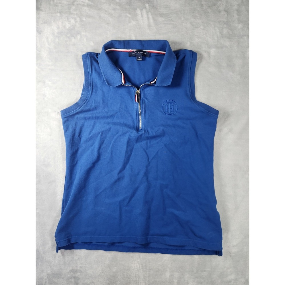 Tommy Hilfiger Sport Sleeveless Quarter Zip Polo Shirt Blue Women's Size M